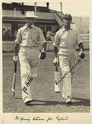 Hobbs e Sutcliffe alla battuta contro l'Australia, Brisbane 1928