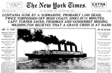New York Times Extra on the sinking of the RMS Lusitania: "a serious crisis is imminent".