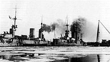 The battleships Petropavlovsk and Sevastopol in the harbour of Kronstadt (1921)