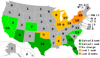 Ændring i fordelingen af kongresdistrikterne fra 2003 til 2013 som følge af den amerikanske folketælling i 2000  