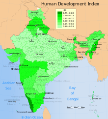 2006 with values of the Union Government: HDI India: ' 0.605Meghalaya : 0.629 (see map) 2006 - United Nations values: HDI India:f 0.544Meghalaya : 0.543 (UNDP HDI list)
