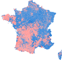 Resultados por comuna para o segundo turno das eleições presidenciais francesas, 2012.      François Hollande Nicolas Sarkozy