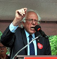 Sanders bij een arbeidsbijeenkomst in Takoma Park, Maryland, juli 2018  