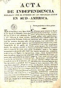 Declaração de Independência das Províncias Unidas da América do Sul, em espanhol e quíchua