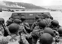 Forças aliadas que chegam à Normandia, França, no Dia D