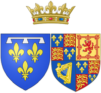 Os braços de Henrietta como Duquesa de Orleans com a coroa de uma filha da França
