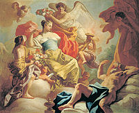 Obraz z 18. století, jehož autorem je Francesco de Mura Aurora, bohyně jitra, a Tithonus, trojský princ - Aurora e Titone