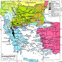 Etnische kaart van de Balkan vóór de Eerste Balkanoorlog  