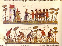 Maatalouselämän kohtauksia 1100-luvun Bysantin evankeliumissa.  