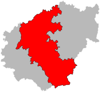 Korrēzes 3 apriņķi. No kreisās uz labo: Brive-la-Gaillarde, Tulle (sarkanā krāsā) un Ussel.