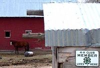 Segno che annuncia l'appartenenza alla 4-H in un ranch nella contea di Larimer, Colorado