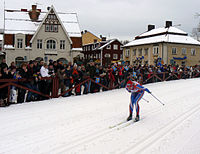 Elin Ek jedzie na nartach po zwycięstwo w konkursie głównym kobiet Vasaloppet 2007.