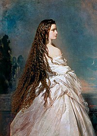 Keizerin Elisabeth van Oostenrijk draagt in 1865 dijbeenlengte haar. (Schilderij van Franz Xaver Winterhalter)
