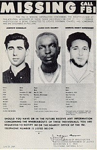 Плакат на ФБР, на който са изобразени тримата изчезнали активисти