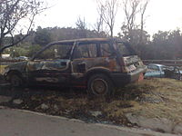 Een auto die verbrand is in de Haute-Ferntree Gully, 2009