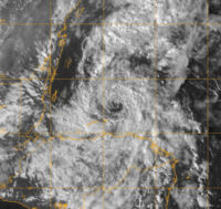 Tropische Storm Gamma over de westelijke Caribische Zee.  