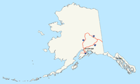 Kort over motorvejene i Alaska  
