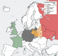 1939年9月、ヨーロッパでの第二次世界大戦の始まりを示す地図。