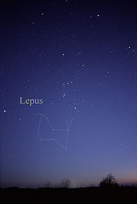 La constellation du Lepus telle qu'on peut la voir à l'œil nu.  