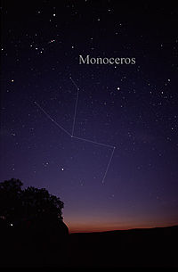 Het sterrenbeeld Monoceros zoals het met het blote oog te zien is.
