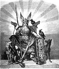 Odin (ook wel Woden genoemd) de god van oorlog en dood. De dag woensdag is naar hem genoemd  