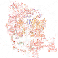 Illustration of ethnic population distribution in Las Vegas in 2010. white , black, Asian , Latino .