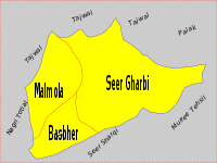 Subdivisiones de Seer Gharbi, se muestran los nombres de los Consejos de Unión vecinos.  