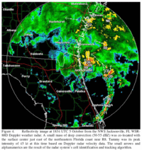 Radarkép a Tammy trópusi viharról, 2005. október 5., 1834Z.