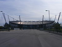 Joe Mercer Way im Stadion der Stadt Manchester, der Heimat des Manchester City F.C.