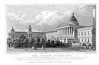 A Universidade de Londres, desenhada por Thomas Hosmer Shepherd e publicada em 1827/28. Este era o nome original do University College London, que ainda ocupa o site.