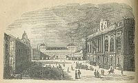Palác Chiablese (vzadu vlevo) kolem roku 1850.  