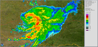La depresión tropical Erin sobre el centro de Oklahoma, con lo que parece ser una estructura en forma de ojo.