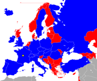 I blått: kvalificerade för Euro 2016  