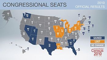 根据2010年美国人口普查结果，从2013年开始，国会选区分配发生变化。