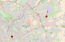 Kaart van Brussel, met de locatie van de twee bommen