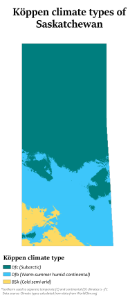 Climate classification within Saskatchewan according to Köppen and Geiger.