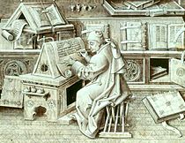 Een Europese scribent aan het werk