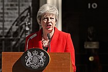 Mayová oznamuje svoju rezignáciu pred Downing Street 10, máj 2019