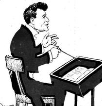 Karikatyr av Walter som leder