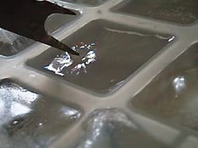 Play media file Video: Freezing water. Because of the great supercooling, the water freezes particularly quickly. The solidification is triggered by vibrations, here by mere touching.