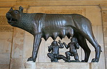 Capitoline she-wolf suckles children Romulus and Remus