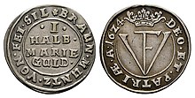 1/2 Mariengulden 1624, Brunswick-Wolfenbüttel, Friedrich Ulrich (Welter 1063)