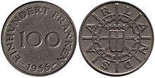 100 Saar francs from 1955