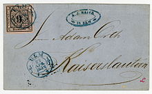 Cover with one of the first stamps of the Kingdom of Württemberg, cancellation ULM 1852