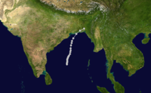 Route of the 1970 Bhola cyclone, the most devastating cyclone in Bangladesh in the 20th century.