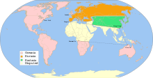 Une carte des trois pays qui dirigent le monde en 1984.