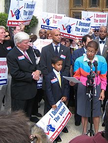 Jack Kemp, Fenty en Eleanor Holmes Norton bij de D.C. Vote rally op Capitol Hill.  