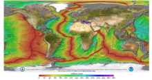 Mappa dell'età dei fondali marini realizzata a partire dai dati relativi alle variazioni del campo magnetico.