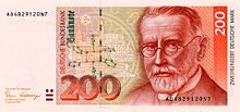 200 D-Mark banknote with historic buildings of Frankfurt