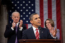 President Obama during his State of the Union address on January 27, 2010 (audio ogg format) - Vice President Joe Biden (in his role as Senate President) and Nancy Pelosi, Speaker of the House of Representatives, in the background.